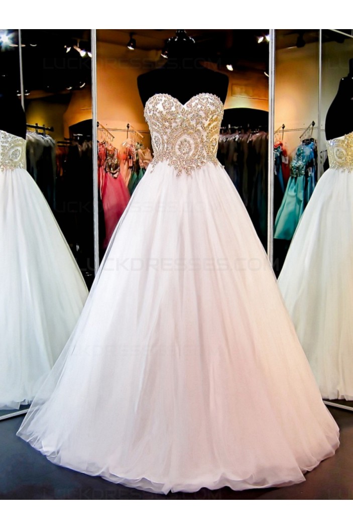 A-Line Sweetheart Gold Lace Appliques Wedding Dresses Bridal Gowns 3030217