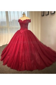Red Off-the-Shoulder Lace Wedding Dresses Bridal Gowns 3030218