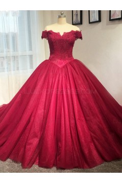 Red Off-the-Shoulder Lace Wedding Dresses Bridal Gowns 3030218