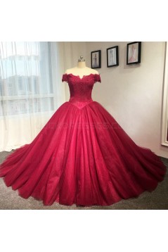 Red Off-the-Shoulder Lace Wedding Dresses Bridal Gowns 3030218