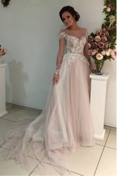 Long Sleeves Lace Sheer Wedding Dresses Bridal Gowns 3030223