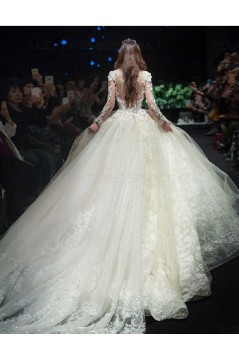 Ball Gown Lace Long Sleeves V-Neck Wedding Dresses Bridal Gowns 3030231