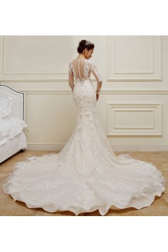 Mermaid Long Sleeves Sheer Lace Wedding Dresses Bridal Gowns 3030232