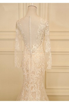 Mermaid Long Sleeves Sheer Lace Wedding Dresses Bridal Gowns 3030232