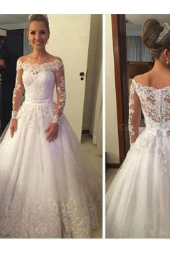 A-Line Long Sleeves Off-the-Shoulder Lace Wedding Dresses Bridal Gowns 3030249