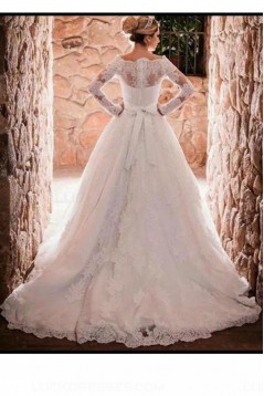 A-Line Long Sleeves Off-the-Shoulder Lace Wedding Dresses Bridal Gowns 3030252