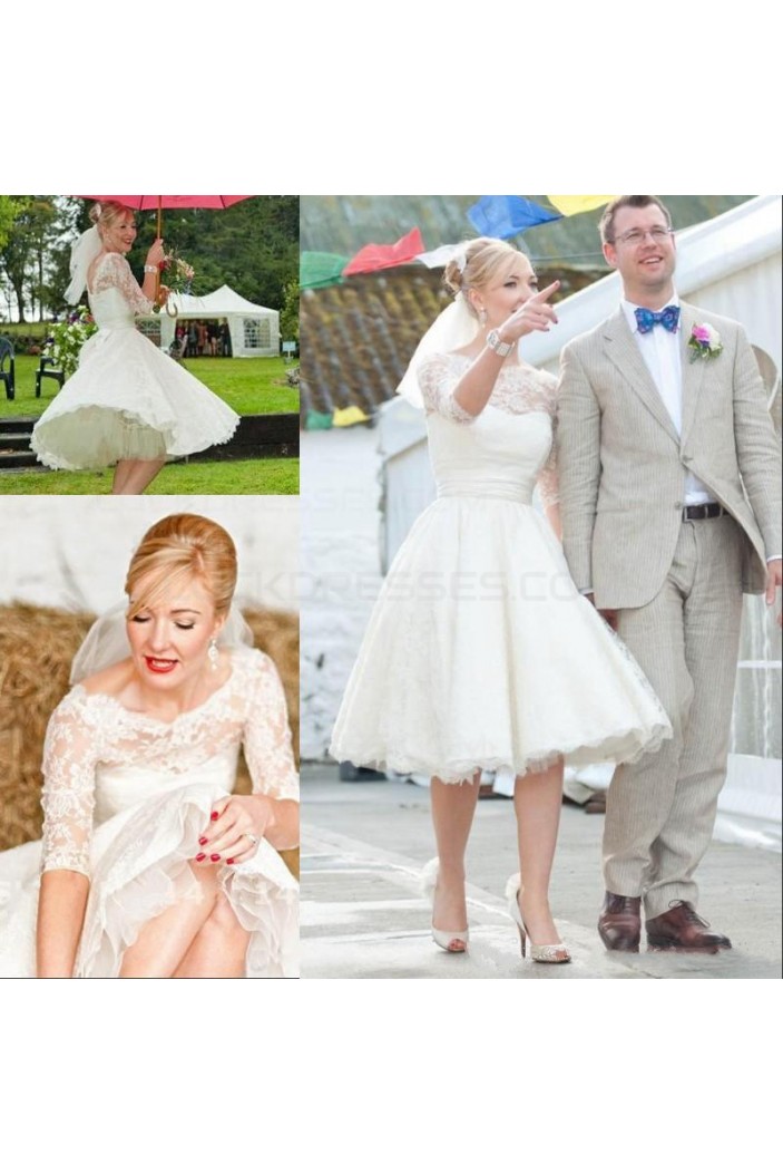 3/4 Length Sleeves Lace Wedding Dresses Bridal Gowns 3030287