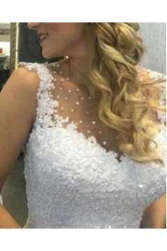 A-Line Short Illusion Neckline Lace Wedding Dresses Bridal Gowns 3030290