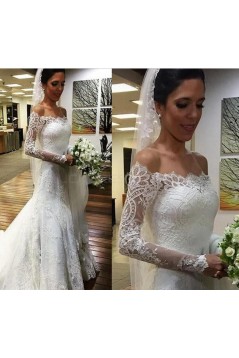 Long Sleeves Lace Off-the-Shoulder Mermaid Wedding Dresses Bridal Gowns 3030302
