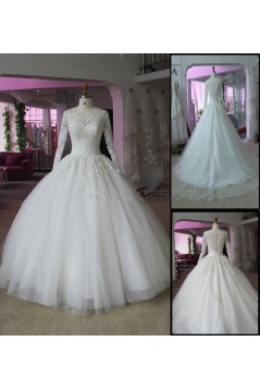 Bateau Neckline Long Sleeves Lace Wedding Dresses Bridal Gowns 3030304