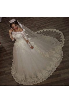 Ball Gown Lace Long Sleeves Off-the-Shoulder Wedding Dresses Bridal Gowns 3030310