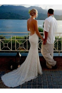 Sexy Spaghetti Straps Backless Lace Wedding Dresses Bridal Gowns 3030316