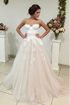 A-Line Sweetheart Lace Tulle Wedding Dresses Bridal Gowns 3030317