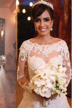 A-Line Long Sleeves Lace Wedding Dresses Bridal Gowns 3030319